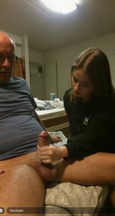 Seedy Motel Handjob Leaves 21Yr Old Covered in 50+ Yr Old's Thick Crea